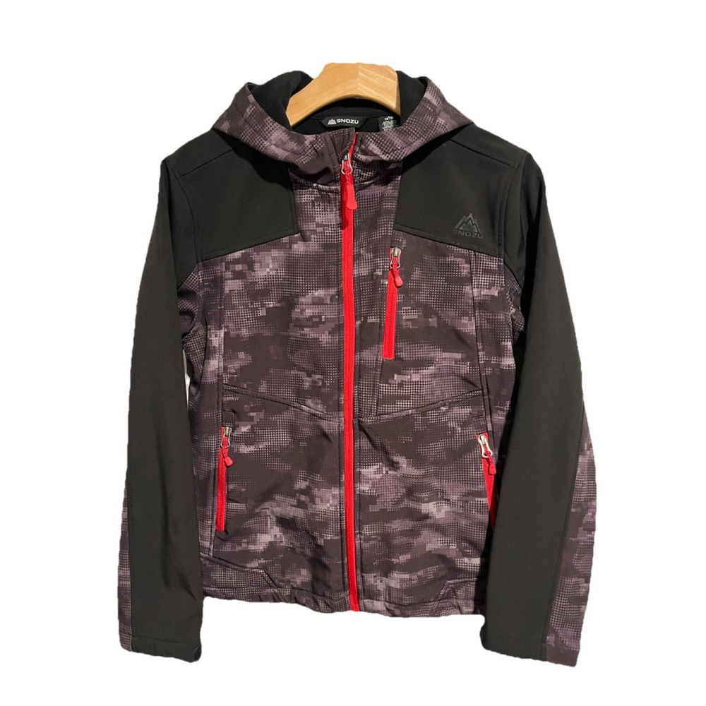 Snozu Boys Jacket Coat Size L 14-16 Black Gray Softshell